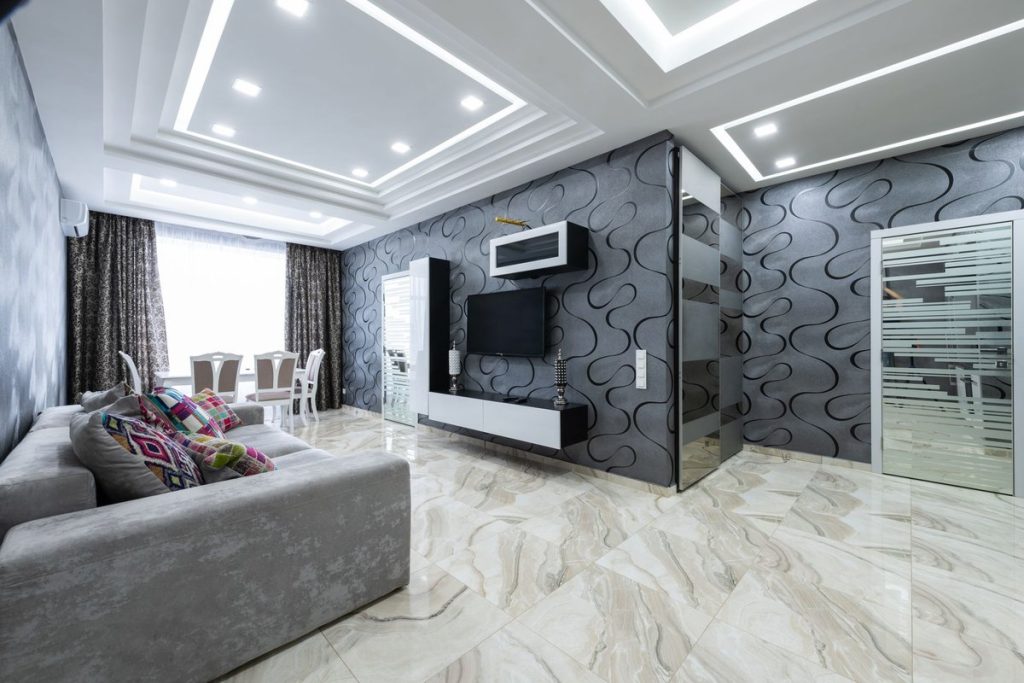 idée déco salon avec carrelage gris clair