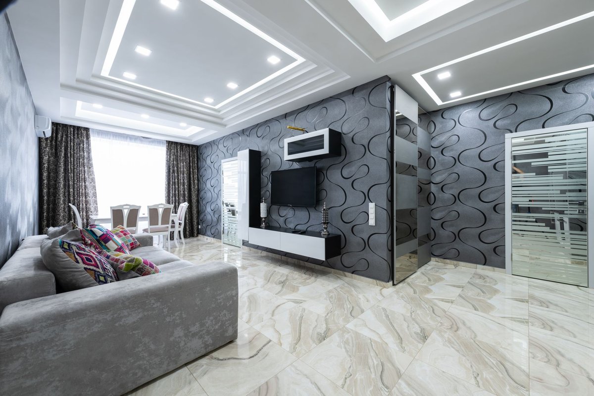 idée déco salon avec carrelage gris clair